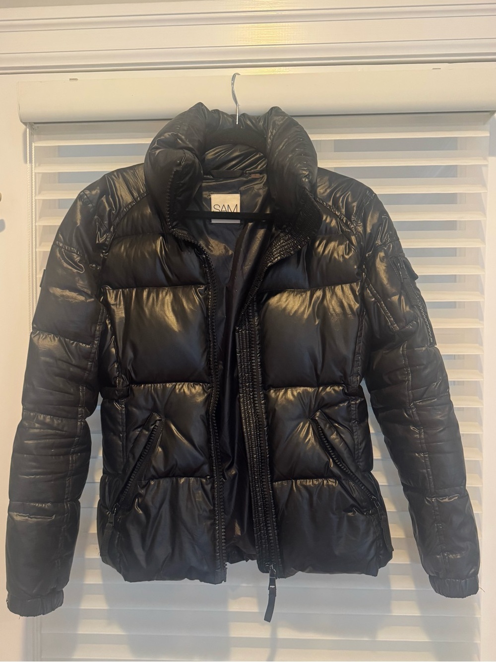 SAM. Women's Black Shiny Quilted Puffer Jacket